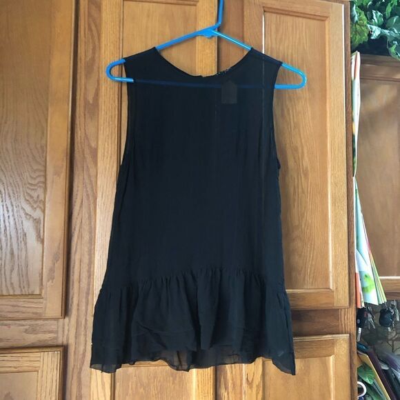 THEORY Black Karady Sheer Silk Button Back Sleeveless Peplum Top - Picture 1 of 10